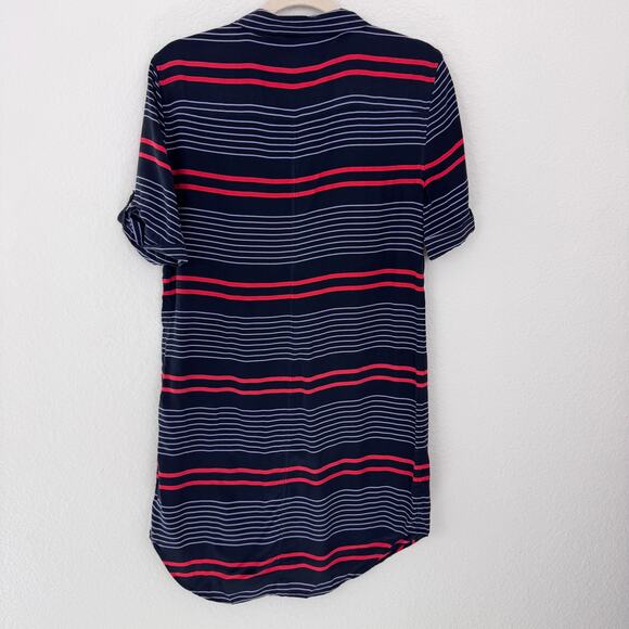 Equipment Womens Mini Shirt Dress Size M 100% Silk Stripe Button Flowy Blue - Picture 4 of 7
